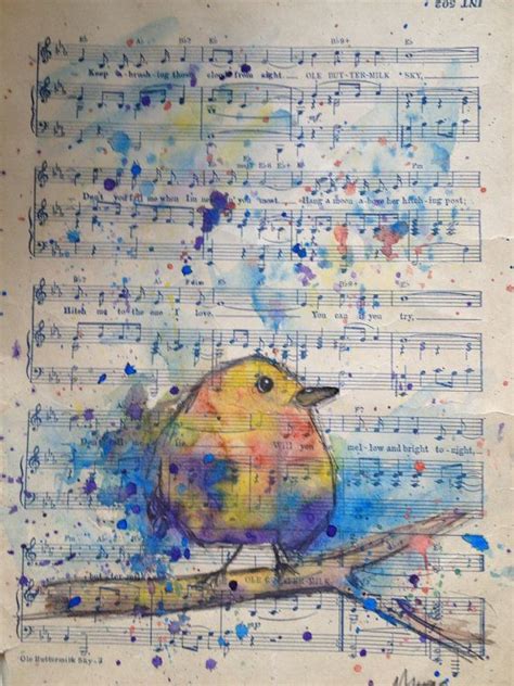 Watercolor Painting On Vintage Upcycled Sheet Music Sheet Music Art