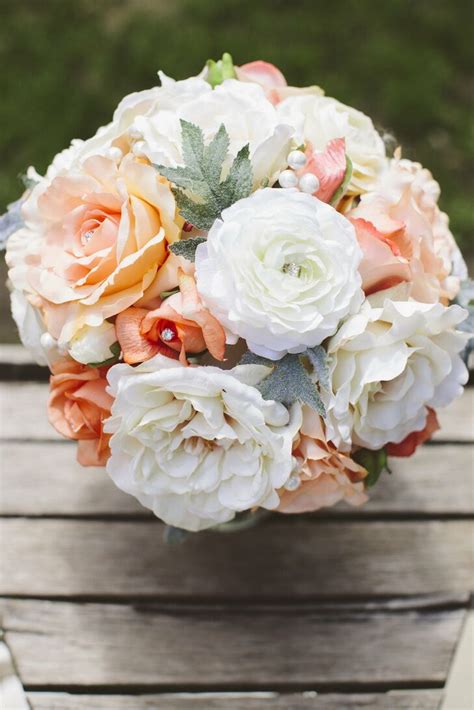 Peach And White Bridal Bouquet
