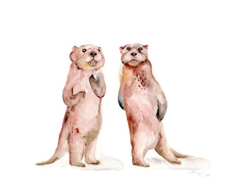 Sea Otters Original Watercolor Painting 11x14 Easy Sunday Club