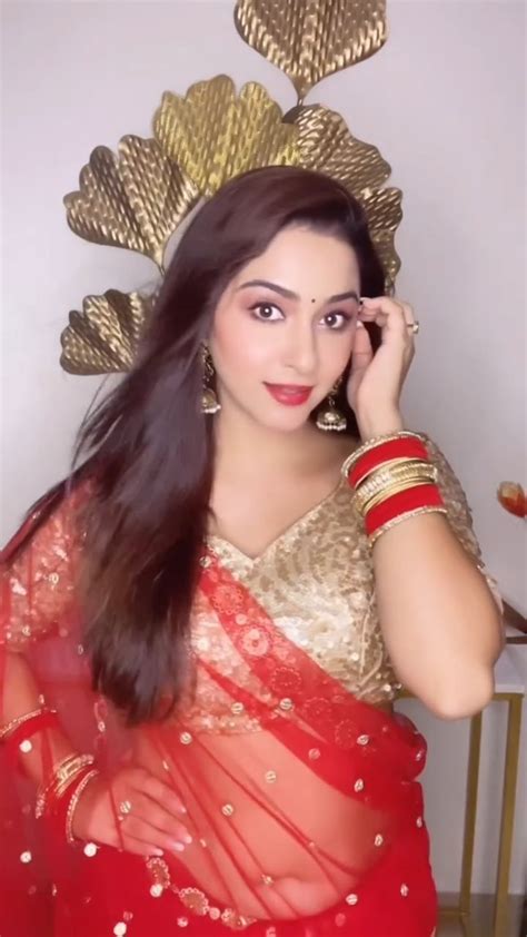 Esshanya Maheshwari In Navel Baring Sheer Red Saree Looks Too Hot To