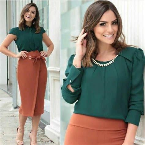Falda Cafe Con Blusa Verde Skirt Outfits Modest Trendy Dress Outfits