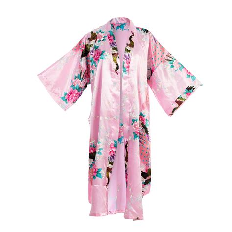 Flower Peacock Satin Silk Kimono Robe Dressing Gown Bridal