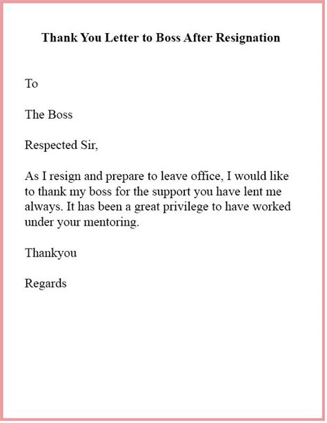 Thank You Letter To Boss After Resignation Letter To Boss Thank You