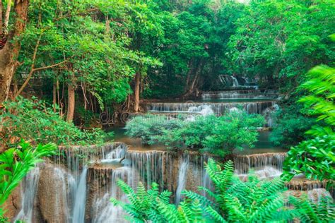 Huai Mae Kamin Waterfall In Kanchanaburi Thailand Stock Image Image