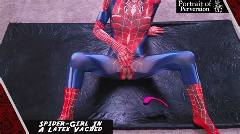 Spider Girl Plays In A Latex Vacbed Cosplay Slut Fills Her Holes With