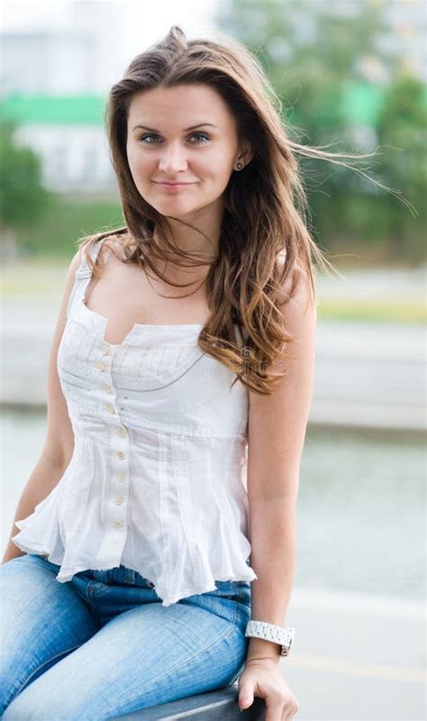 Beautiful European Woman Smiling Outdoors Stock Image Image Of Longhair Female 25884739