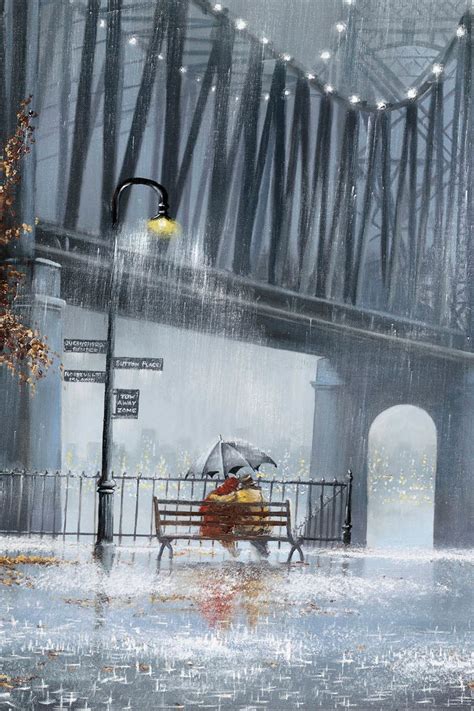 Download Wallpaper 800x1200 Rain Trees Lights Street Benches Two