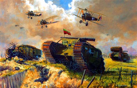British Tanks And Airforce Advancing War Art History War Ww1 Art