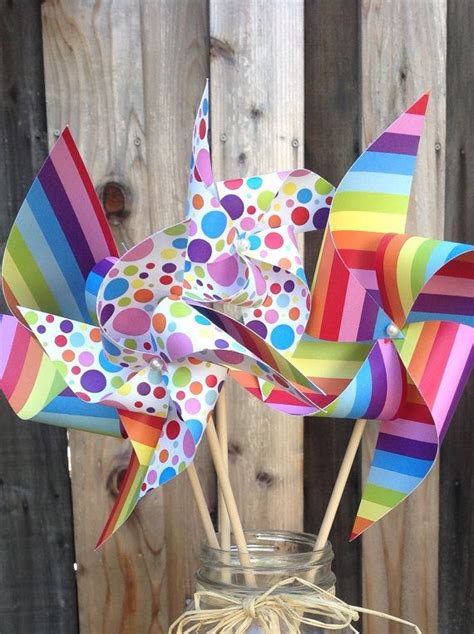 12 Rainbow Paper Pinwheels Centerpieces By Pinwheelperfection Paper