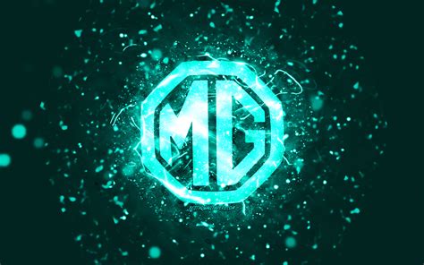 Download Wallpapers Mg Turquoise Logo 4k Turquoise Neon Lights