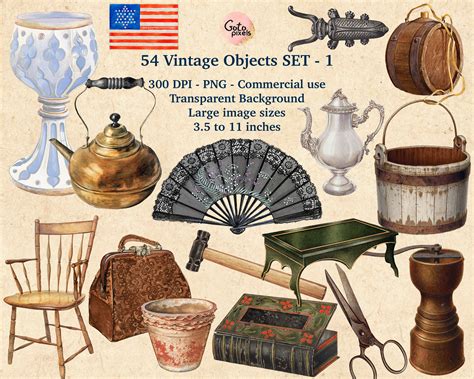 54 Old Things Clip Art Vintage Antique Objects And Overlays Etsy Uk