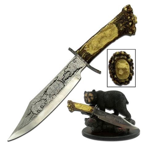 9 Inch Fixed Blade Decorative Knife With Bear Resin Display