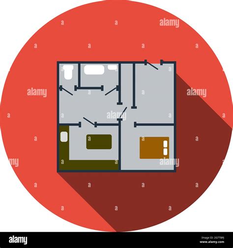 Icon Of Apartment Plan Flat Circle Stencil Design With Long Shadow