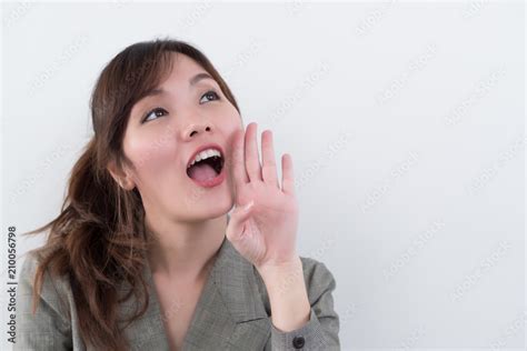 Happy Woman Shouting Screaming With Upset Mood Portrait Of Happy