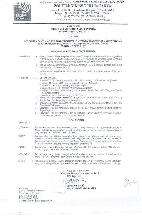 Surat Keputusan Bantuan Dana Pendidikan Pnj Politeknik Negeri Jakarta Pnj Politeknik