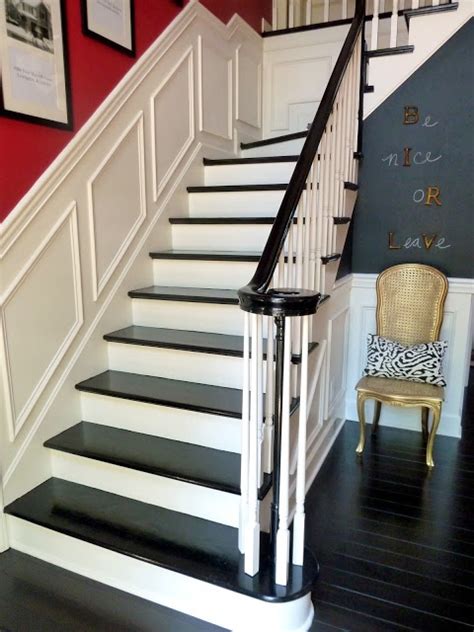 How to paint stair railings. Piano key stairs. white risers & black treads. Always been ...