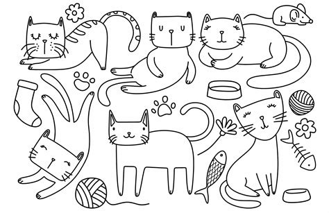 Funny Doodle Cats Sketch Graphic By Etinurhayati0586 · Creative Fabrica