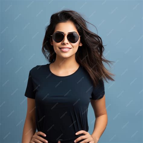 Premium Ai Image A Woman Wearing A Black Shirt With Her Hands On Her
