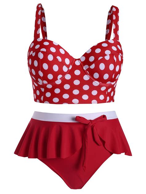 [25 Off] 2020 Plus Size Polka Dot Underwire Flounced Tankini Swimwear In Red Dresslily