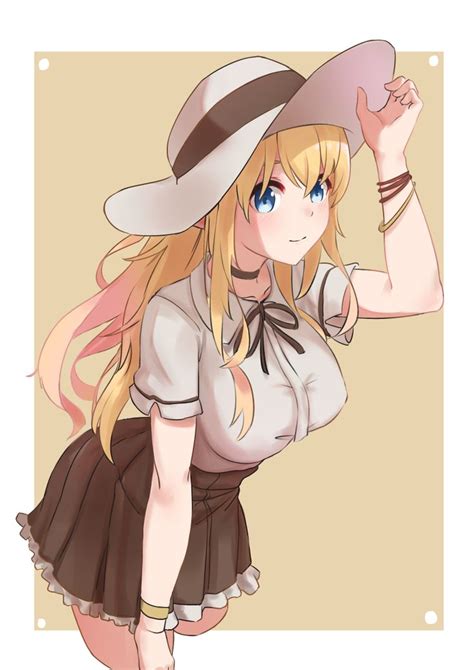 1girl Absurdres Blondehair Blueeyes Breasts Casual Elach Elf Hat