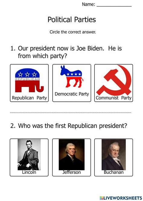 Political Parties Interactive Worksheet Live Worksheets