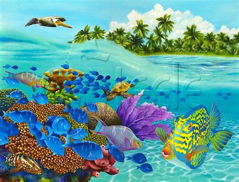 Carolyn Steele Tropical Art Print Caribbean Overunder Coral Reef
