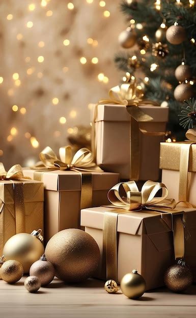 Premium Photo Golden Glow Christmas Background With Box Ts