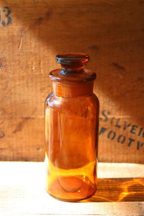 Old Amber Brown Glass Medicine Bottle W Glass Stopper Drugstore