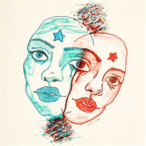 Two Faced Jtho Drawings And Illustration Abstract Figurative Artpal