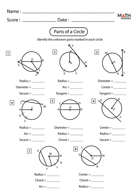 Naming Parts Of A Circle Worksheet