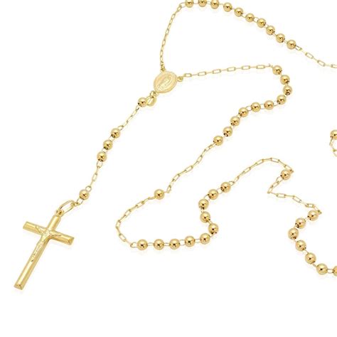 14k Yellow Gold Rosary Cross 4mm Beaded Necklace 26″ Wjd Exclusives