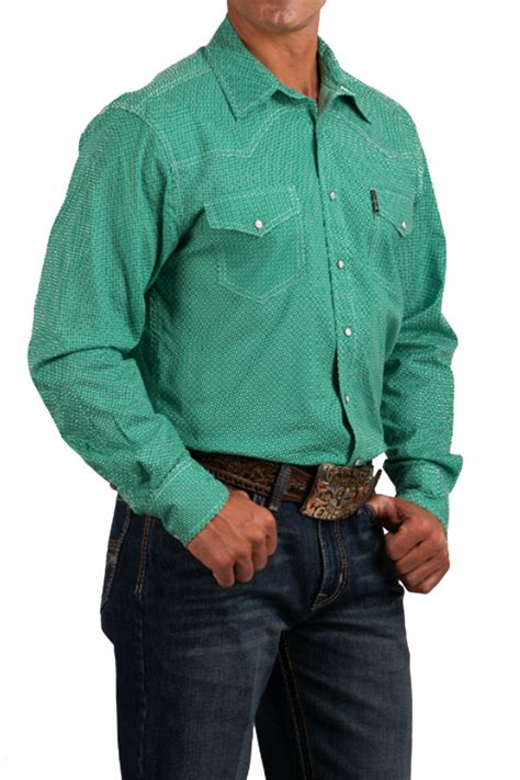 Cinch Jeans Men S Kelly Green Geometric Print Western Snap Shirt