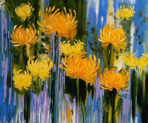 The explorers gave the newspaper reporters a long interview. yellow chrysanthemum flowers original oil painting ready ...