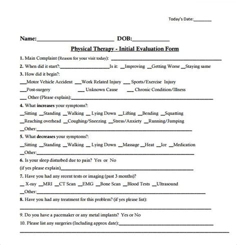 Free 7 Sample Physical Therapy Evaluations In Pdf Treatment Plan