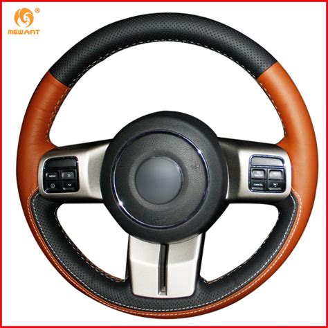 Mewant Black Brown Genuine Leather Car Steering Wheel Cover For Jeep