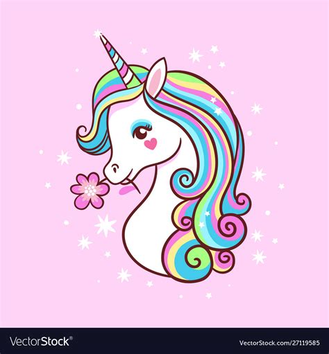 Unicorn On A Pink Background With Stars Postcard Vector Image