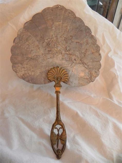 Fan Hand Fixed Court Antique Victorian Floral Gilt Pressed Metal Bronze