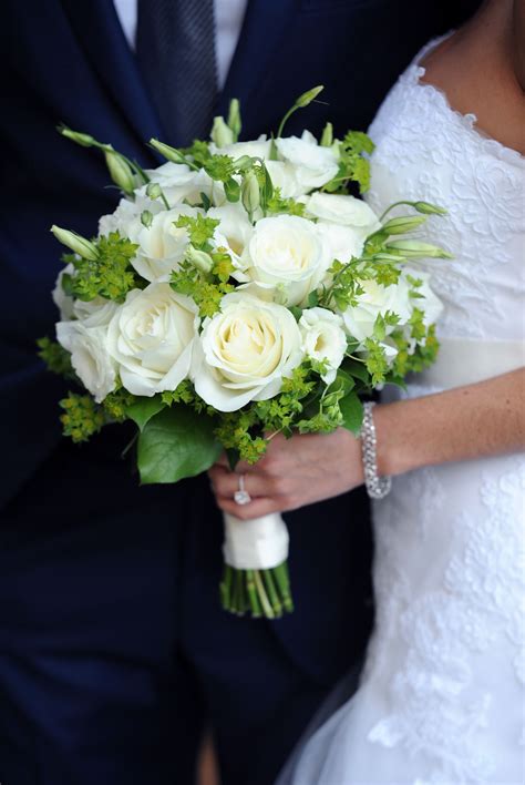 classic white rose and lisianthus bridal bouquet