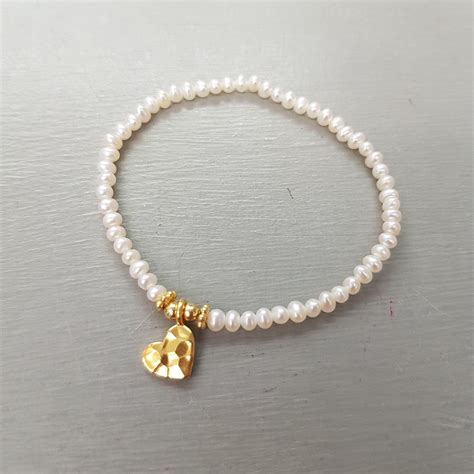 Tiny Freshwater Pearl Bracelet Gold Fill Or Sterling Silver Hammered