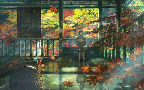 Download Wallpaper 3840x2400 Girl Kimono Maple Leaves Anime Art 4k