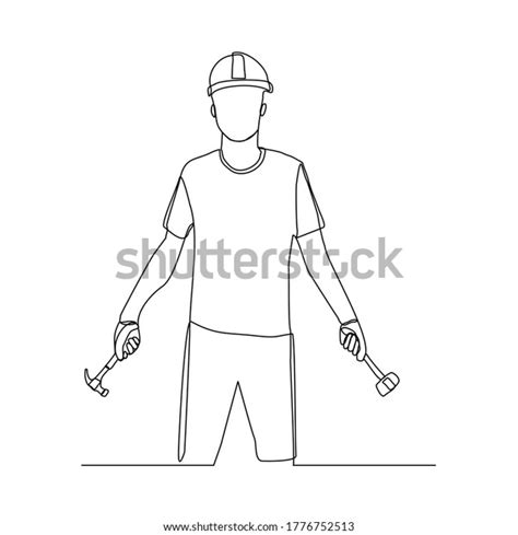 Continuous Line Drawing Mechanic Technician Man Stock Vector Royalty
