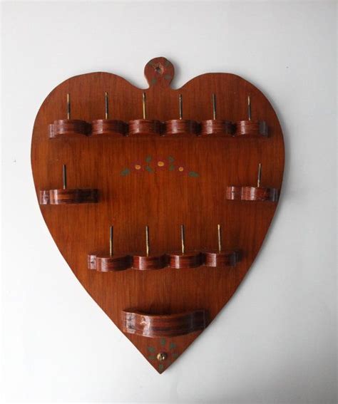 Vintage Wood Spool Thread Holder Rack Folk Art Style Heart Etsy