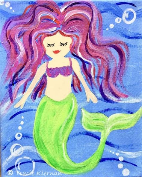 Easy Kids Mermaid Painting Acrylic Canvas Lesson Step By Step Painting