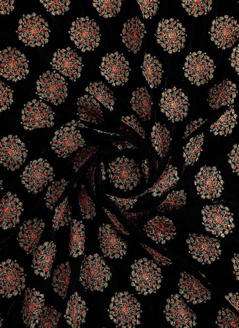 Buy Black Velvet Fabric Embroidered Sequins Blended Patterned