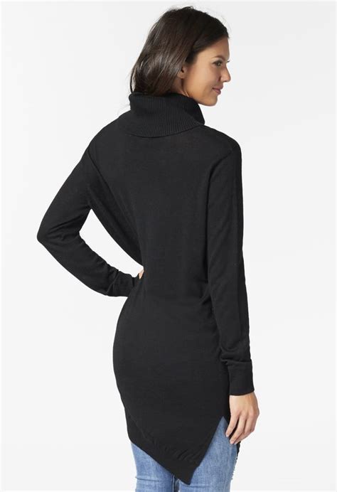 Asymmetrical Turtleneck Tunic In Black Get Great Deals At Justfab