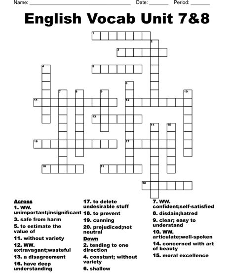 English Vocab Unit 7and8 Crossword Wordmint
