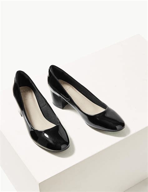 Marks Spencer Wide Fit Leather Court Shoes In Black Lyst