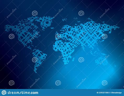 Abstract Blue World Map On Dark Blue Vector Background With Gradient