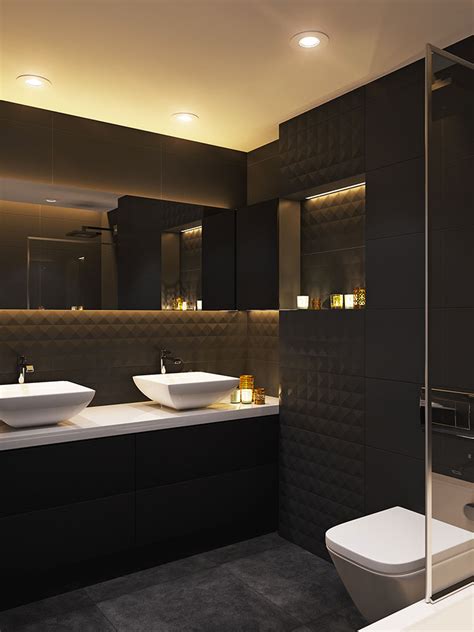 La vasca da bagno moderna di cristallo. Bagni Neri Moderni: 25 Foto di Progetti di Design ...