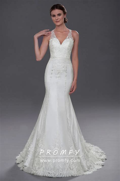 Shimmer Sequinned Lace Mermaid Long Wedding Dress Promfy